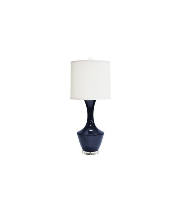 Ceramic Table Lamp with White Linen Shade in  Navy